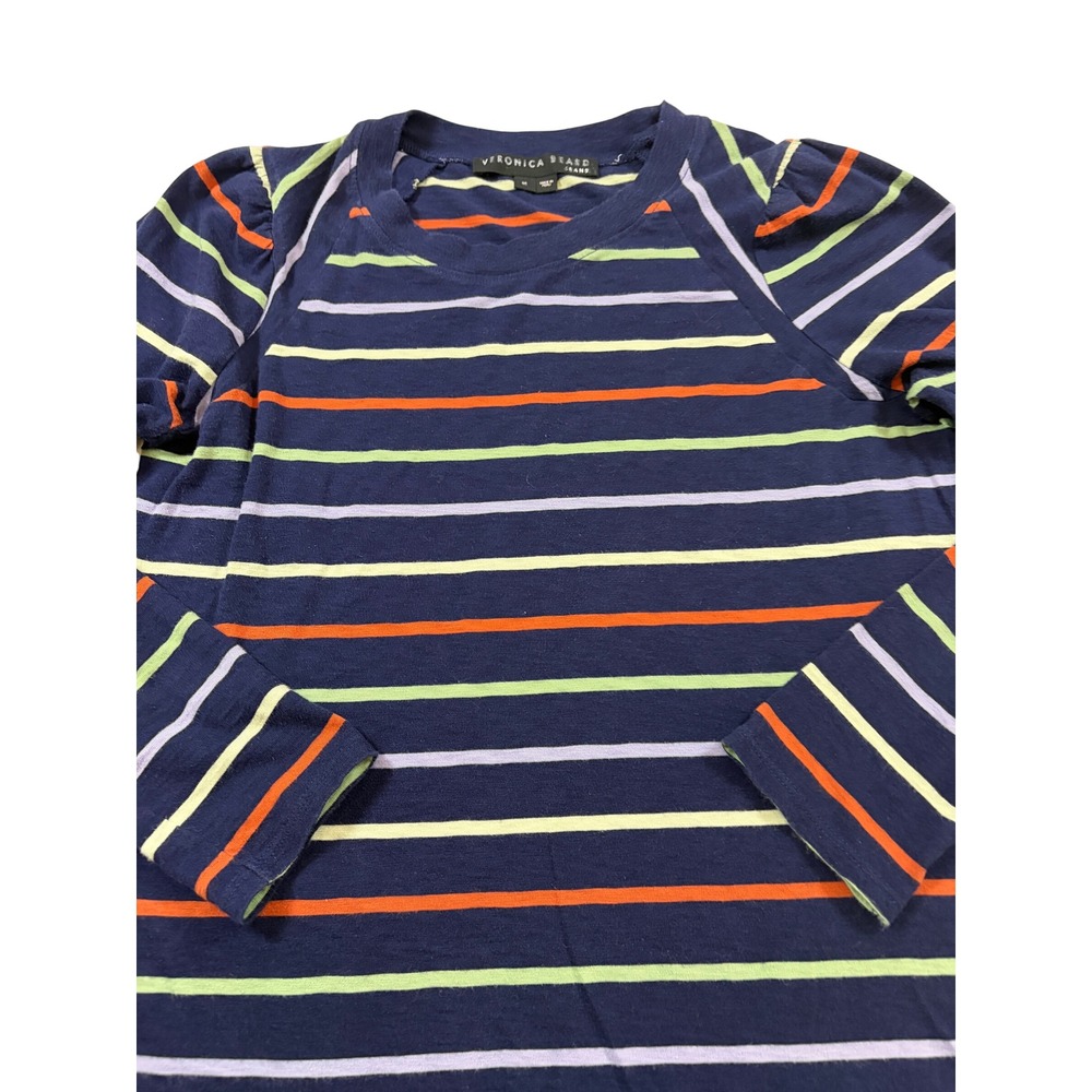 Veronica Beard Mason Baseball Navy Multicolor Stripe Pima Cotton Top M